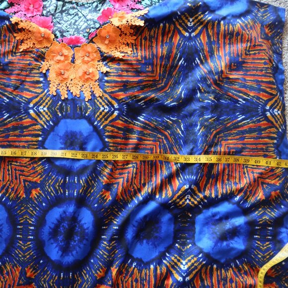 African Vibrant Blue and Orange Kaftan Bubu Gown NWOT 1 Size - Picture 13 of 16